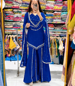 Royal blue mirror work short kurti with sharara pants and dupatta set for women
