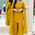 Mustard mirror work short kurti with sharara pants and dupatta set for women
