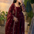 Designer maroon heavy embroidered anarkali kurta set with dupatta & pant
