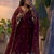 Designer maroon heavy embroidered anarkali kurta set with dupatta & pant