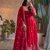 Designer red heavy embroidered anarkali kurta set with dupatta & pant
