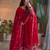 Designer red heavy embroidered anarkali kurta set with dupatta & pant