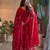 Designer red heavy embroidered anarkali kurta set with dupatta & pant
