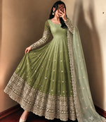 Women's designer shaded green anarkali gown suit with bottom & dupatta