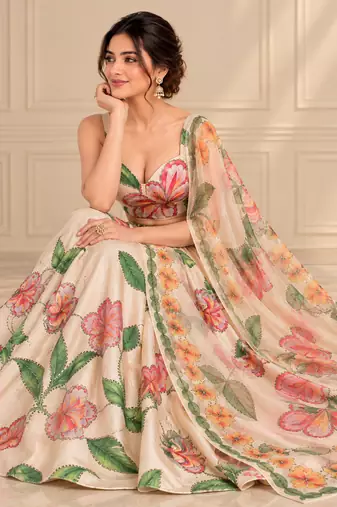 Cream Premium Star Georgette Lehenga Choli