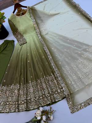 Women's designer shaded green anarkali gown suit with bottom & dupatta 4
