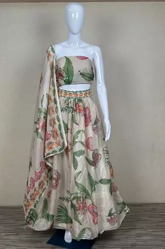 Cream Premium Star Georgette Lehenga Choli
