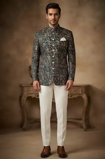 Bottle green jodhpuri for men