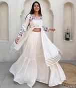 White Rayon Readymade Navratri Lehenga Choli with Embroidery & Mirror Work