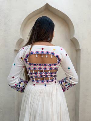 White Rayon Readymade Navratri Lehenga Choli with Embroidery & Mirror Work 4