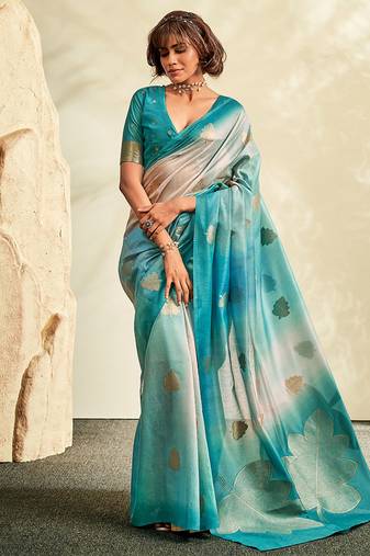 cyan soft handloom silk blend saree