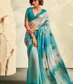 cyan soft handloom silk blend saree