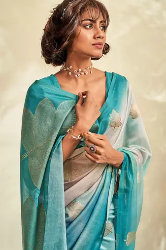 cyan soft handloom silk blend saree
