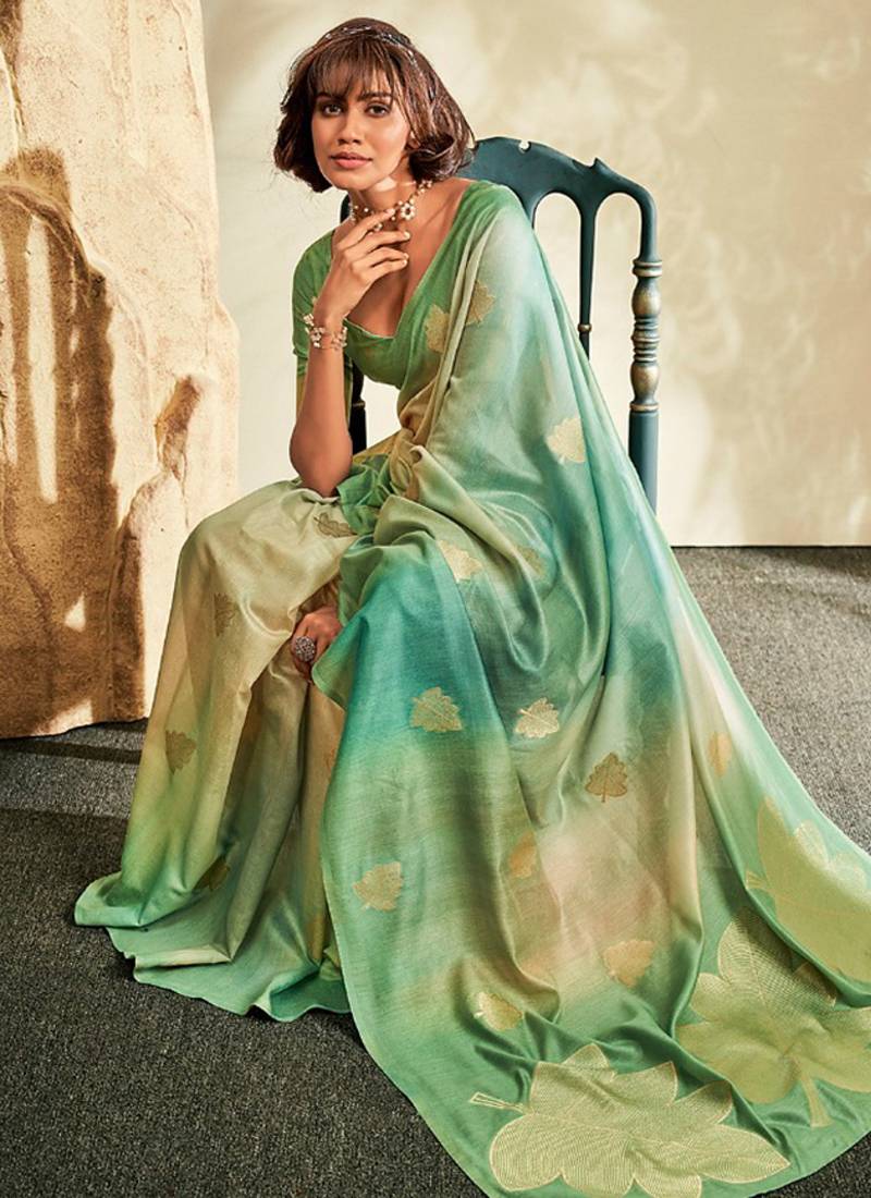 light green soft handloom silk blend saree