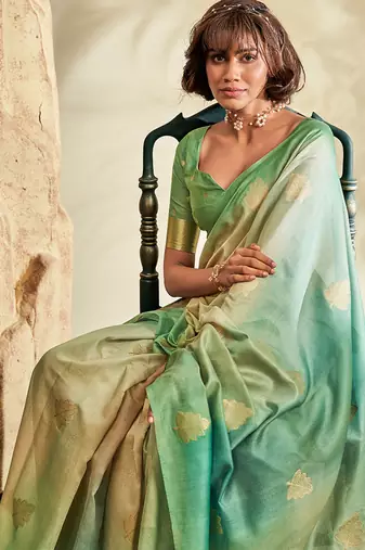 light green soft handloom silk blend saree