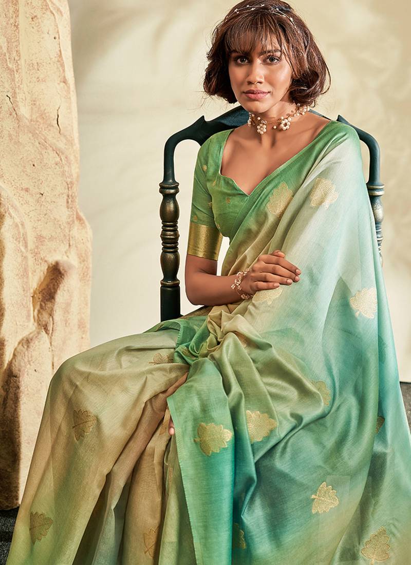 light green soft handloom silk blend saree