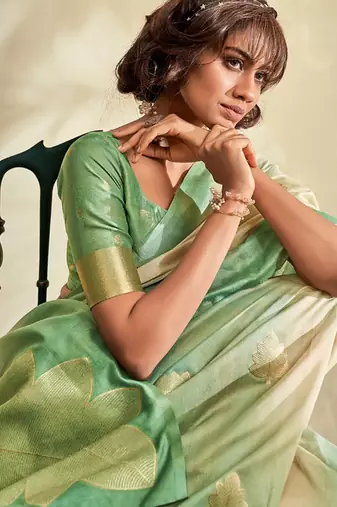 light green soft handloom silk blend saree