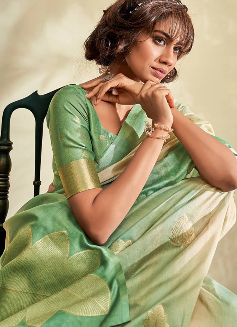 light green soft handloom silk blend saree