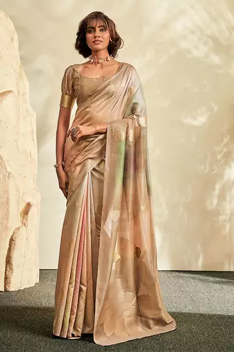 beige soft handloom silk blend saree