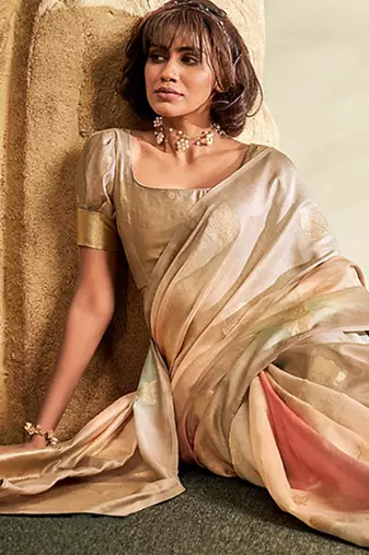 beige soft handloom silk blend saree