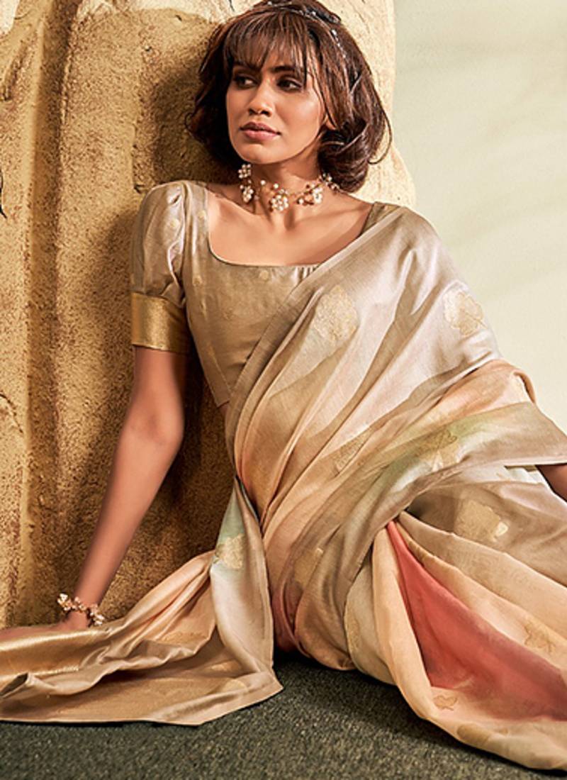 beige soft handloom silk blend saree