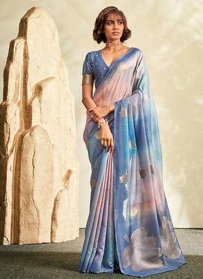 shaded blue soft handloom silk blend saree 1