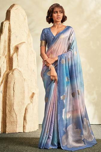 shaded blue soft handloom silk blend saree