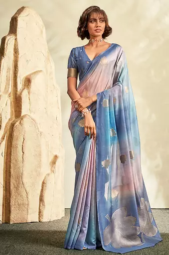 shaded blue soft handloom silk blend saree