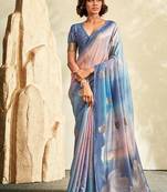 shaded blue soft handloom silk blend saree
