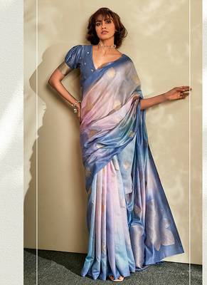 shaded blue soft handloom silk blend saree 2