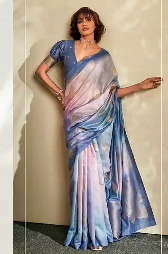 shaded blue soft handloom silk blend saree