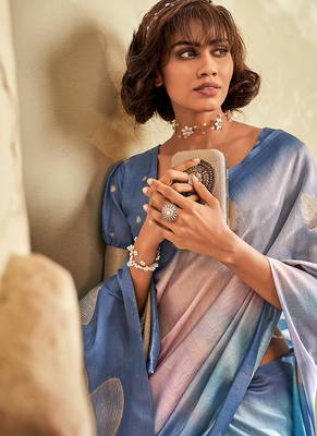 shaded blue soft handloom silk blend saree 4