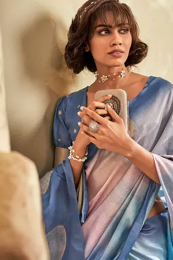 shaded blue soft handloom silk blend saree