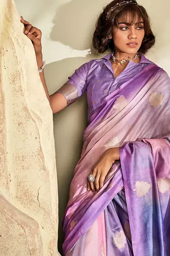 lavender soft handloom silk blend saree