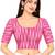 Side smocked stretchable pink ikkat cotton printed non padded readymade saree blouse