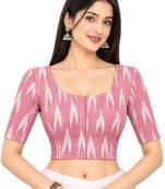 Side smocked stretchable peach ikkat cotton printed non padded readymade saree blouse