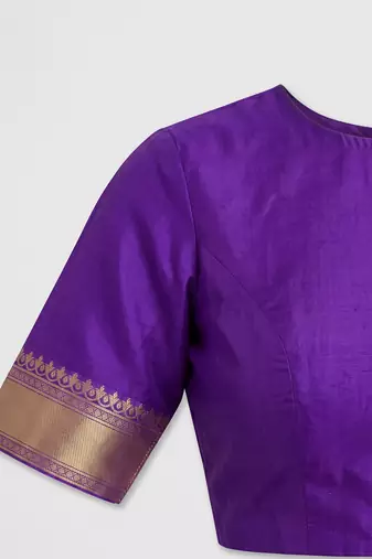 Peach wine silk blend banarasi saree with unstitched blouse piece