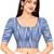 Side smocked stretchable blue ikkat cotton printed non padded readymade saree blouse