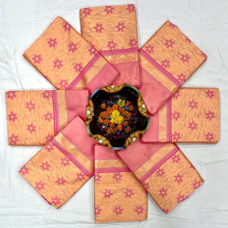 Peach wine silk blend banarasi saree with unstitched blouse piece