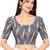 Side smocked stretchable grey ikkat cotton printed non padded readymade saree blouse