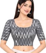 Side smocked stretchable grey ikkat cotton printed non padded readymade saree blouse