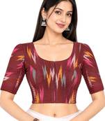 Side smocked stretchable maroon ikkat cotton printed non padded readymade saree blouse