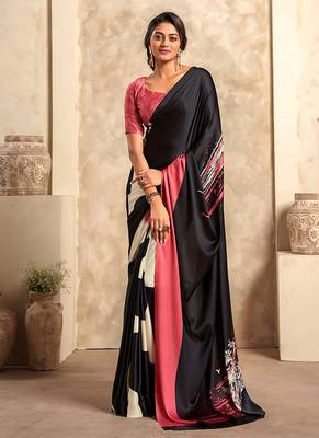 black printed crepe casual wear saree 1
