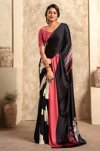 black printed crepe casual wear saree
