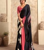 black printed crepe casual wear saree