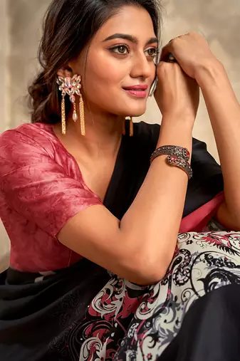 black printed crepe casual wear saree