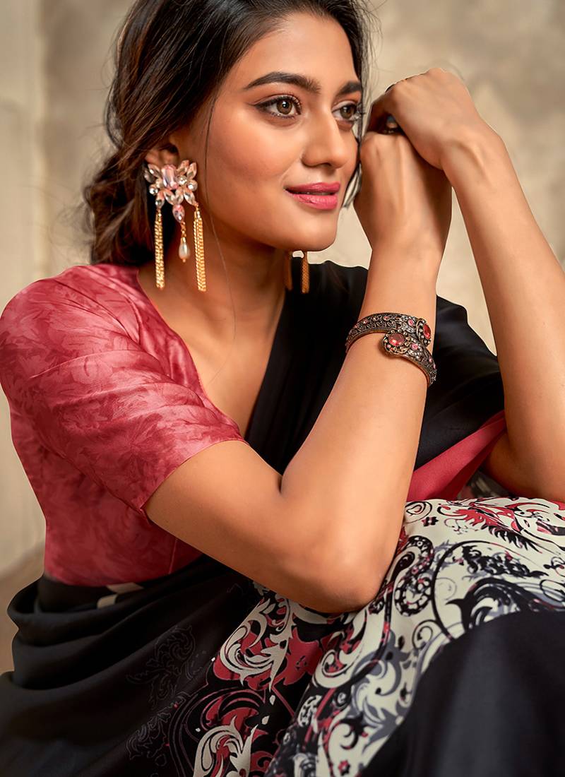 black printed crepe casual wear saree