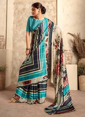 multicolour printed crepe casual wear saree 1