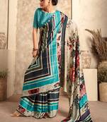 multicolour printed crepe casual wear saree