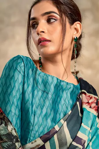 multicolour printed crepe casual wear saree